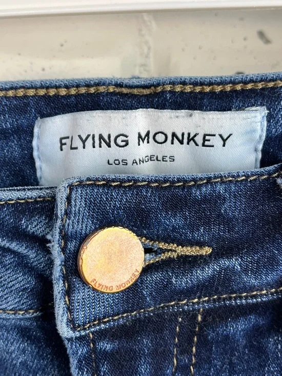 FLYING MONKEY HIGH RISE BOOT CUT DENIM BLUE JEANS RAW HEM DISTRESSED SZ 28 - Picture 4 of 14